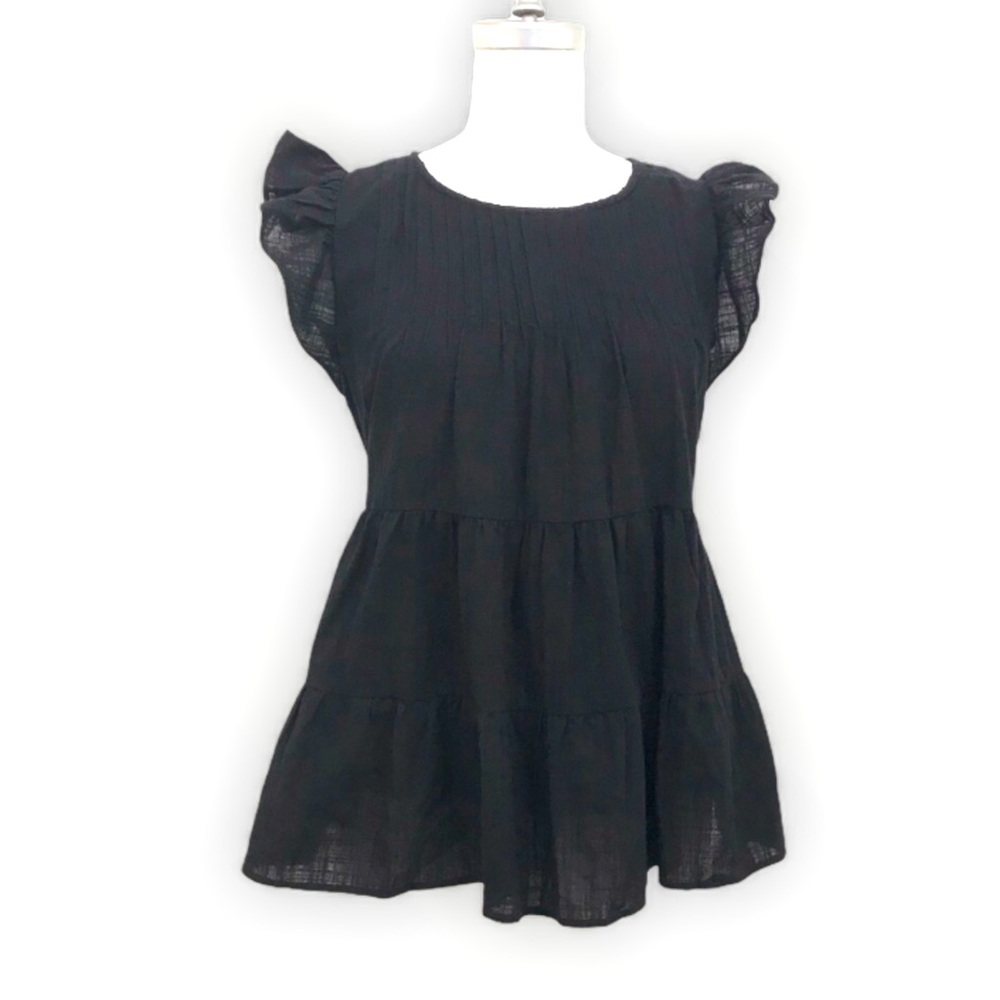 ❤️LLOVE Black Pin-tuck Ruffle Flutter Sleeve Top S